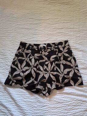 LOFT Black Shorts with White Leaf Print